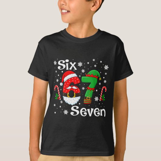 Funny Six Seven 67 Meme 6 7 Elf Santa Christmas Pa T-Shirt (Vorderseite)