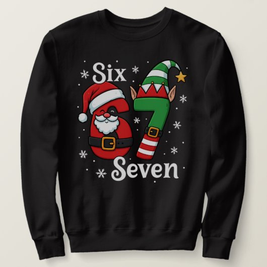 Funny Six Seven 67 Meme 6 7 Elf Santa Christmas Sweatshirt (Design vorne)