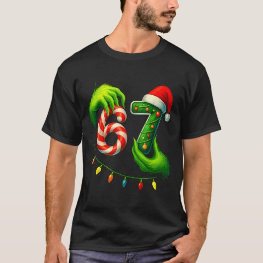 Funny Six Seven 67 Meme 6 7 Santa Christmas Brainr T-Shirt (Vorderseite)