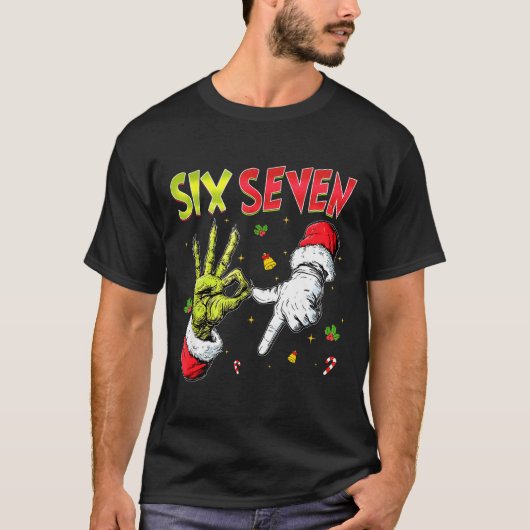 Funny Six Seven 67 Meme Monster Santa Christmas Pa T-Shirt (Vorderseite)