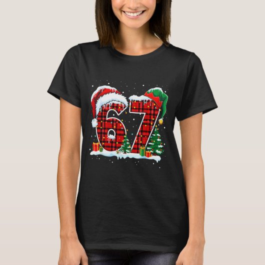 Funny Six Seven 6 7 Meme 67 Christmas Red Plaid Xm T-Shirt (Vorderseite)