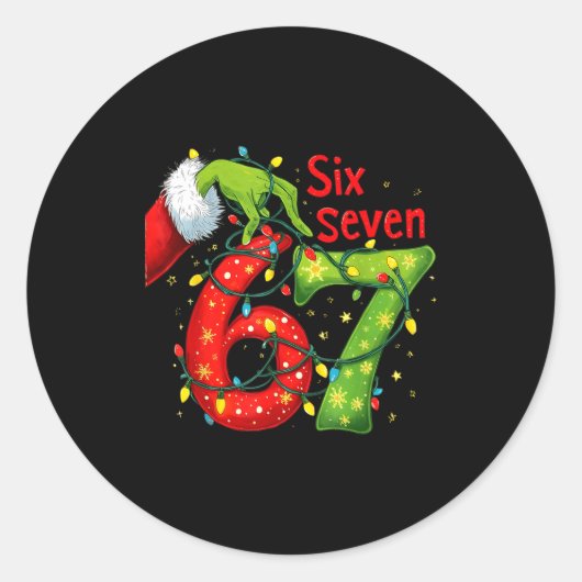 Funny Six Seven 6 7 Meme 67 Xmas Hand Christmas Co Runder Aufkleber (Vorderseite)
