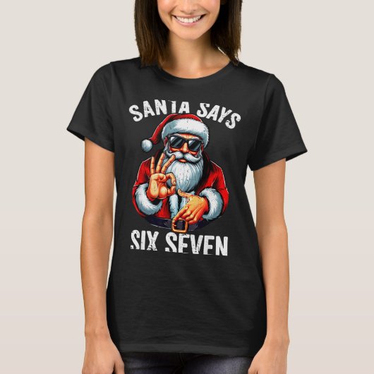 Funny Six Seven 6 7 Meme Gen Alpha Slang 6 7 Santa T-Shirt (Vorderseite)