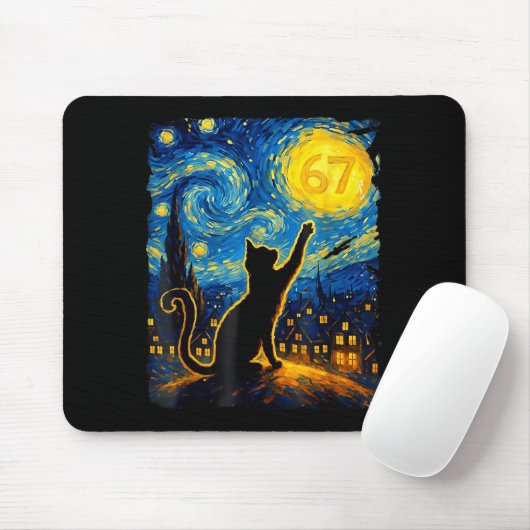 Funny Six Seven 6 7 Meme Starry Night Van Gogh Bla Mousepad (Mit Mouse)
