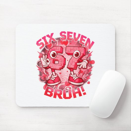 Funny Six Seven Bruh 67 Brainrot Meme Valentine's Mousepad (Mit Mouse)