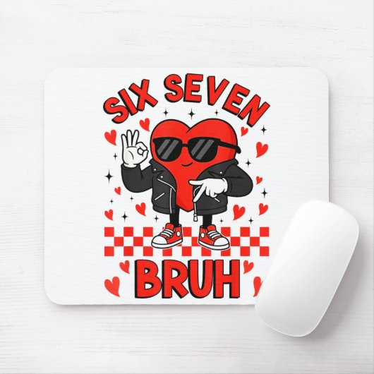 Funny Six Seven Bruh 6 7 Meme Valentines Heart Boy Mousepad (Mit Mouse)