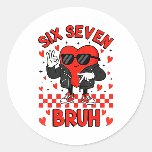 Funny Six Seven Bruh 6 7 Meme Valentines Heart Boy Runder Aufkleber (Vorderseite)