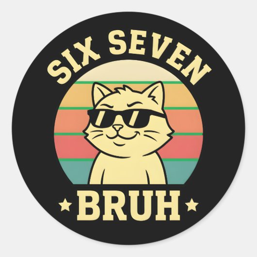 Funny Six Seven Bruh Cat Retro Attitude Cool Vibes Runder Aufkleber (Vorderseite)