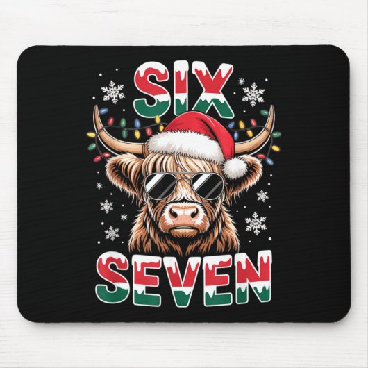 Funny Six Seven Highland Cow Christmas 67 Cool Xma Mousepad (Vorne)