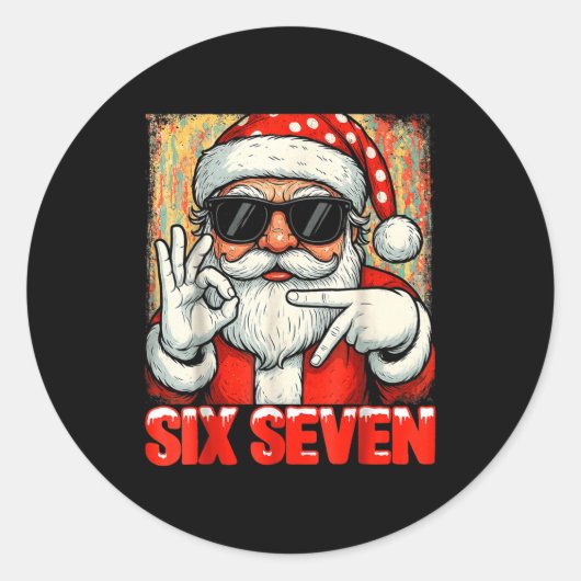 Funny Six Seven Meme Christmas Cool Santa Saying 6 Runder Aufkleber (Vorderseite)