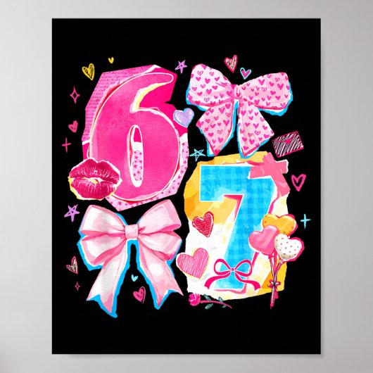 Funny Six Seven Valentine Coquette Bow Preppy Hear Poster (Vorne)