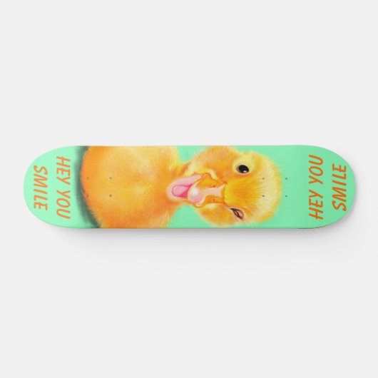 Funny Skateboard Happy Duck Custom Text und Farben (Horizontal)
