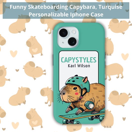 Funny Skateboarding Capybara Turquise Case-Mate iPhone Hülle