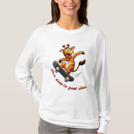 Funny Skateboarding Giraffe Cartoon Design T-Shirt