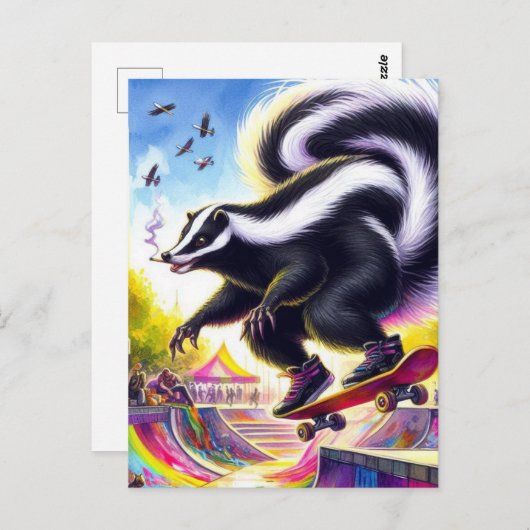 Funny Skateboarding Skunk Smoking Postkarte (Vorne/Hinten)