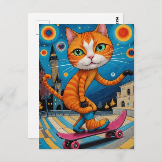 Funny Skateboarding Surreal Ginger Chat Postkarte (Vorne/Hinten)