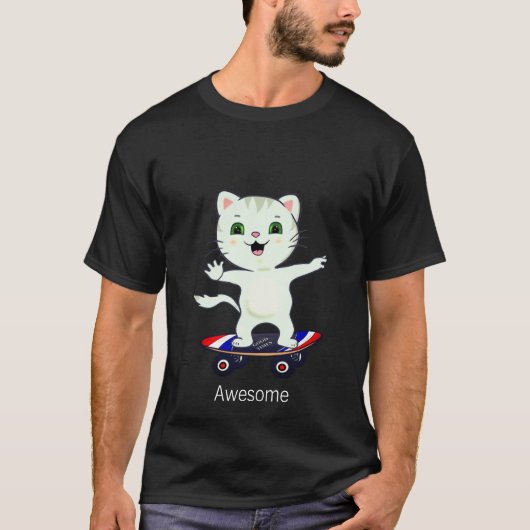 Funny Skater Tabby Cat T - Shirt (Vorderseite)