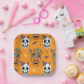 Funny Skeleton And Candy For Halloween Pappteller (Party)