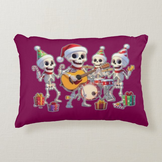 Funny Skeleton Band Christmas & New Year – 3D Cart Dekokissen (Vorderseite)