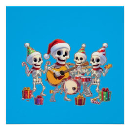 Funny Skeleton Band Christmas & New Year – 3D Cart Poster