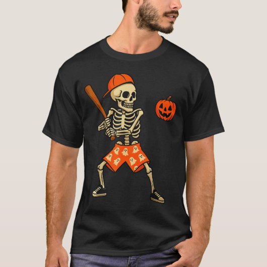 Funny Skeleton Baseball Batting Halloween Costume T-Shirt (Vorderseite)