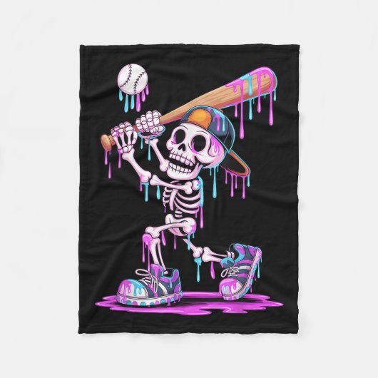 Funny Skeleton Baseball Halloween-Kostüm für Junge Fleecedecke (Vorderseite)