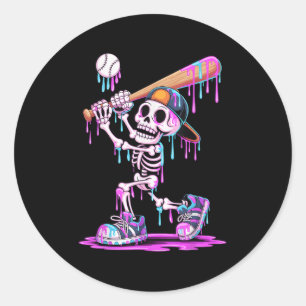 Funny Skeleton Baseball Tropfen Boys Youth Kids Ha Runder Aufkleber