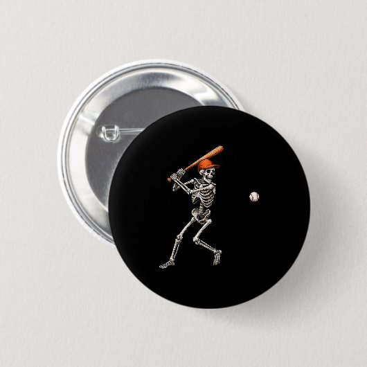Funny Skeleton Batch Baseball Player Men Boys Ha Button (Vorne & Hinten)