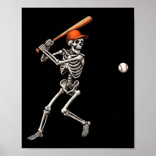 Funny Skeleton Batch Baseball Player Men Boys Ha Poster (Vorne)