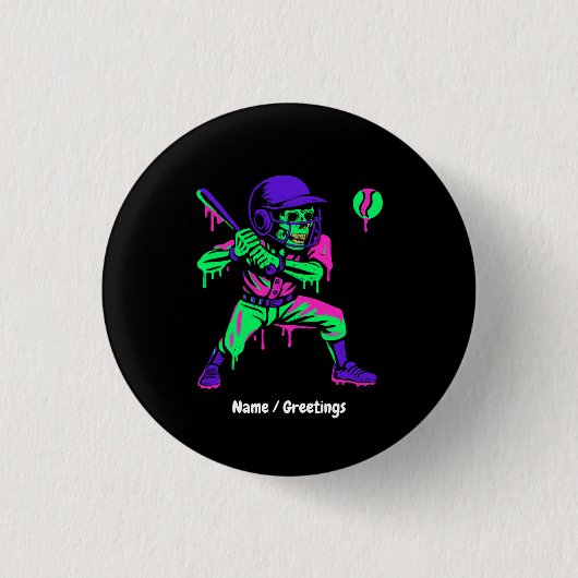 Funny Skeleton Batting Ice Cream Tropfen Baseball Button (Vorderseite)