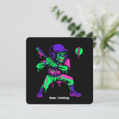 Funny Skeleton Batting Ice Cream Tropfen Baseball Einladung (Stehend Vorderseite)