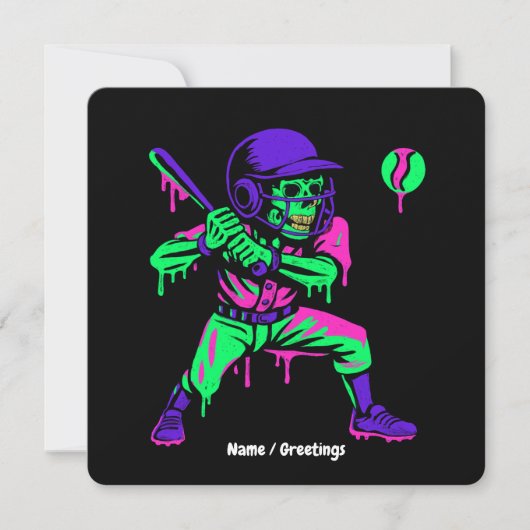 Funny Skeleton Batting Ice Cream Tropfen Baseball Einladung (Vorderseite)