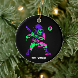 Funny Skeleton Batting Ice Cream Tropfen Baseball Keramik Ornament