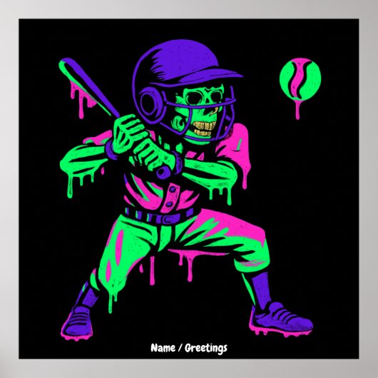 Funny Skeleton Batting Ice Cream Tropfen Baseball Poster (Vorne)