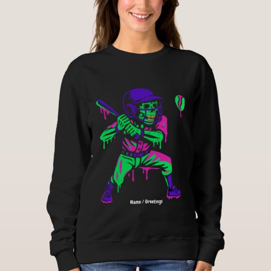 Funny Skeleton Batting Ice Cream Tropfen Baseball Sweatshirt (Vorderseite)