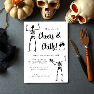 Funny Skeleton Black & White Halloween-Party Einladung