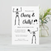 Funny Skeleton Black & White Halloween-Party Einladung (Stehend Vorderseite)