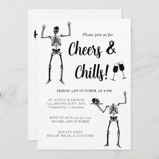 Funny Skeleton Black & White Halloween-Party Einladung (Vorne/Hinten)