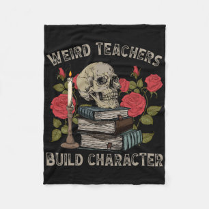 Funny Skeleton Book Floral Skull Halloween Lehrer Fleecedecke