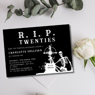 Funny Skeleton Bury Rip 20s Black 30. Geburtstag Einladung