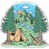 Funny Skeleton Camping Playing Guitar Aufkleber (Vorderseite)