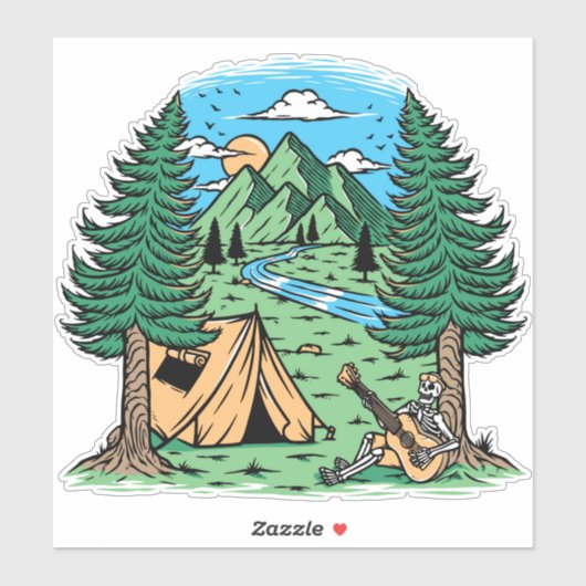 Funny Skeleton Camping Playing Guitar Aufkleber (Blatt)