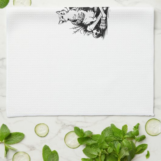 Funny Skeleton Cat Skull Kitty Cute Cat Goth Hallo Geschirrtuch (Gefaltet)