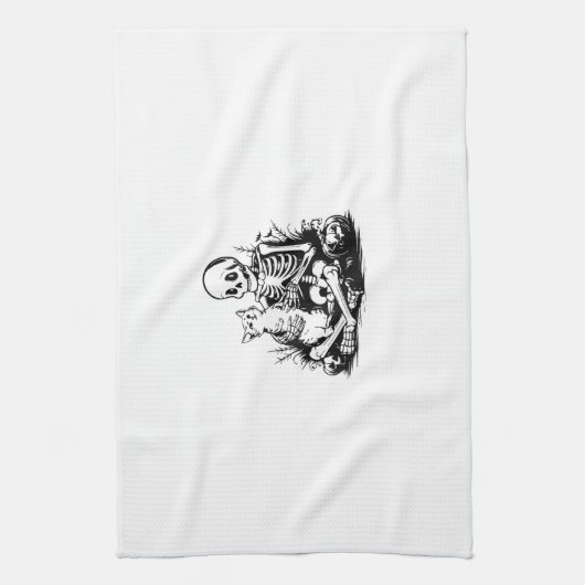 Funny Skeleton Cat Skull Kitty Cute Cat Goth Hallo Geschirrtuch (Vertikal)