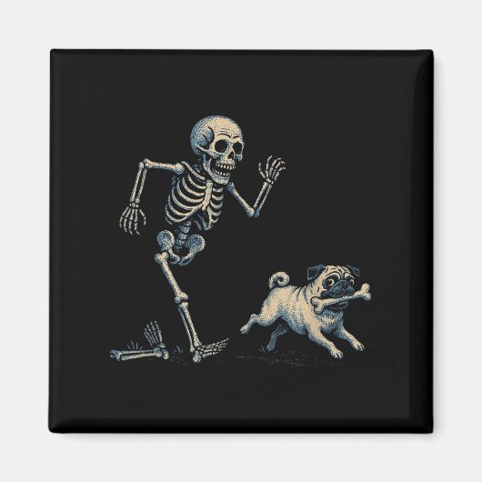 Funny Skeleton Chasing Mops Halloween Hund Mama Mo Magnet (Vorne)