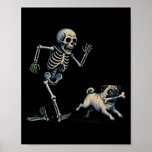 Funny Skeleton Chasing Mops Halloween Hund Mama Mo Poster (Vorne)