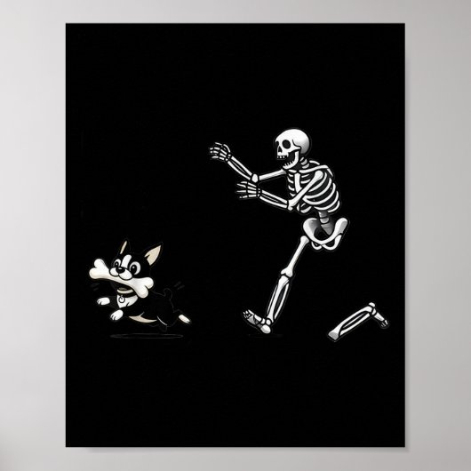 Funny Skeleton Chasing Terrier Halloween Mama P Poster (Vorne)