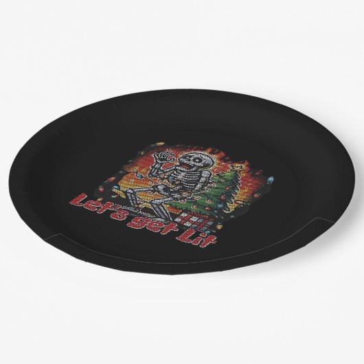 Funny Skeleton Christmas Let's Get Lit Classic Pappteller (Schrägansicht)