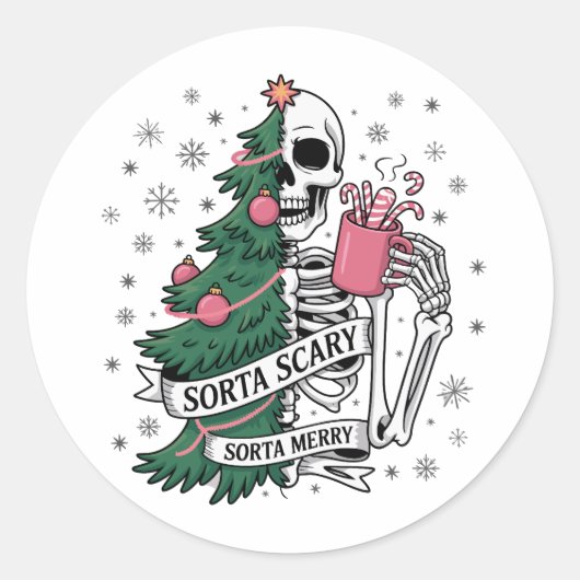 Funny Skeleton Christmas Sorta Merry Sorta Beängst Runder Aufkleber (Vorderseite)