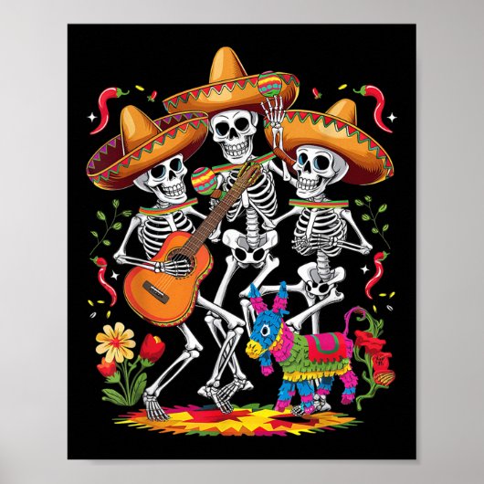 Funny Skeleton Cinco De Mayo Fiesta Mexican Festiv Poster (Vorne)